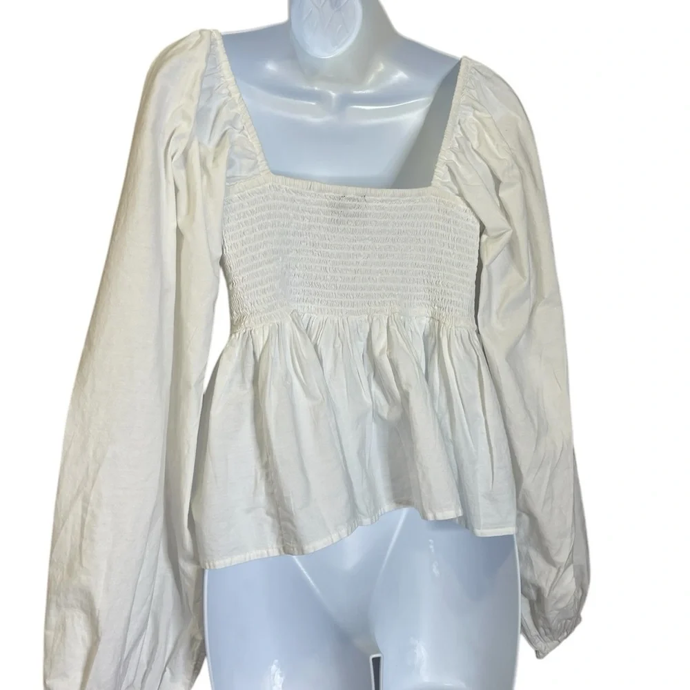Asos White Crochet Cotton Puff Sleeves Babydoll Cottagecore Hippie Top 4 NWT